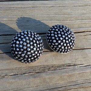 Vintage Silver Tone Studded Dome Earrings